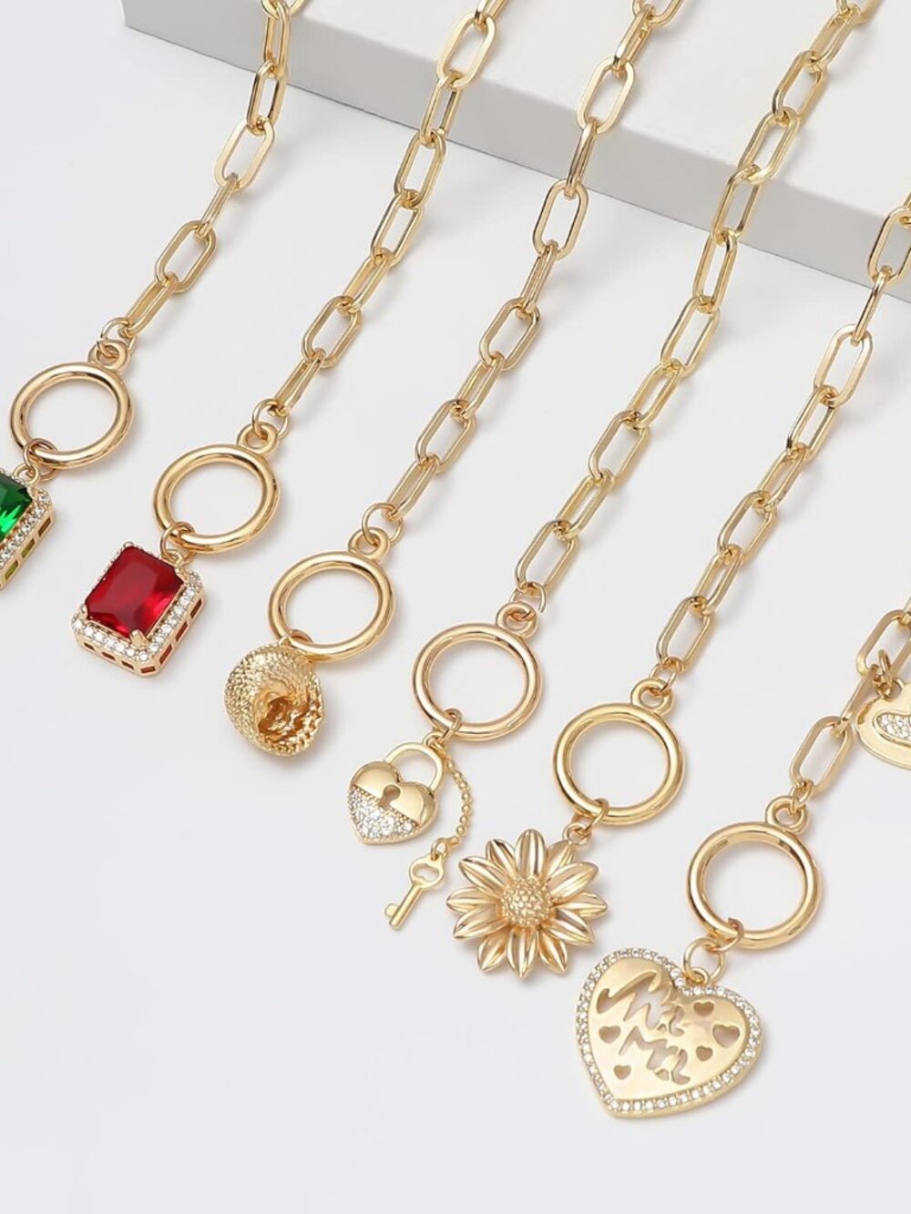 18K Gold Sun Moon Star Compass Pendant Necklace Chunky Toggle Paperclip Chain Ne - Picture 8 of 9